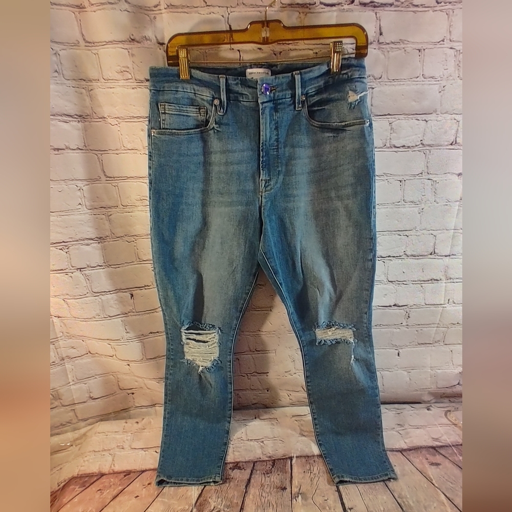 Good American Good Legs Distressed Buste Knees Ankle Jeans 12/31